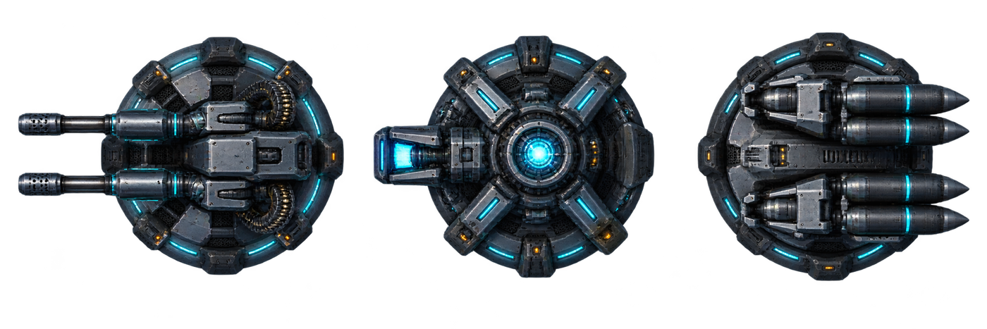 Kinetik-, Laser- und Raketenturm aus Void Bastion